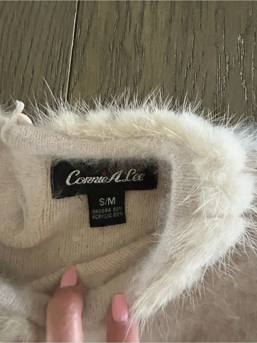 Soft Angora Fuzzy Sweater detailed neckline in Off-White